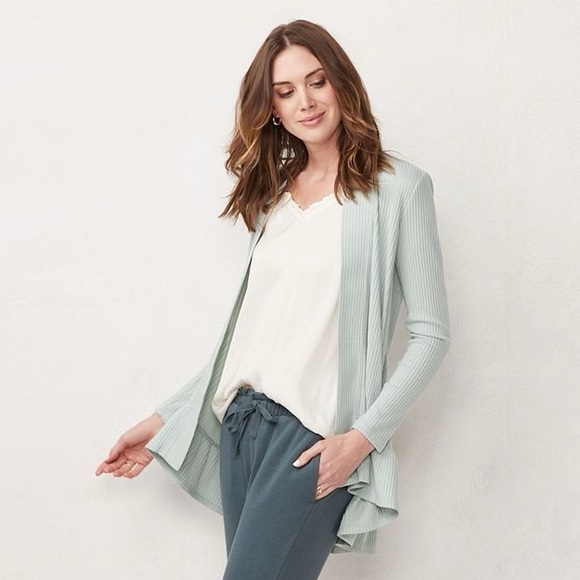 LC Lauren Conrad Sweaters - NWT Lauren Conrad Green Heather Open Front Tiered Cardigan